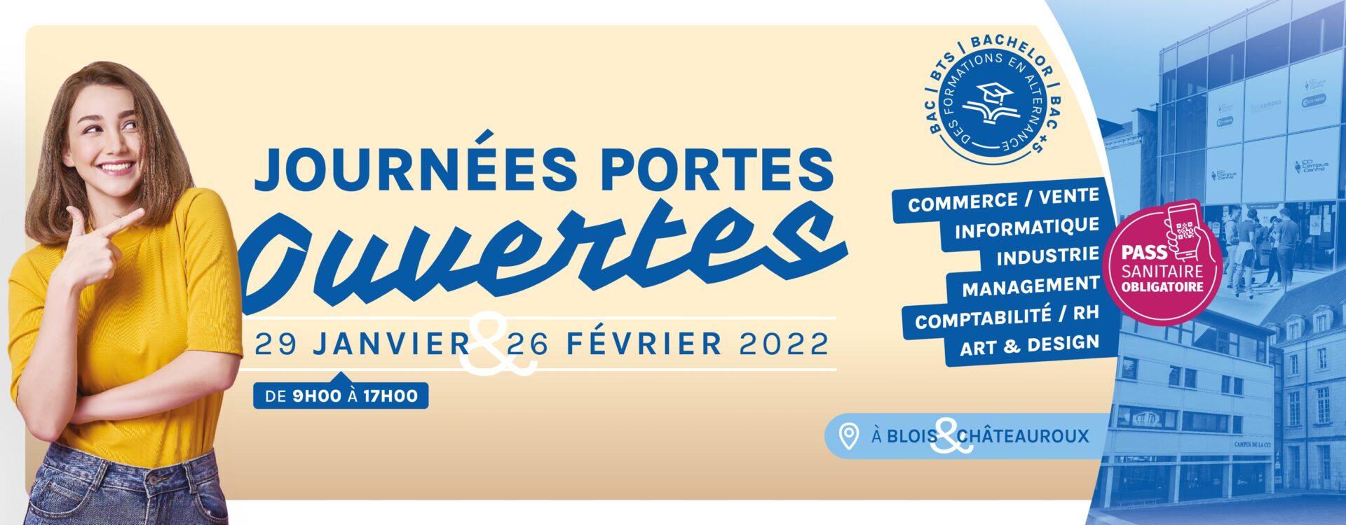 Journées Portes Ouvertes à Châteauroux et à Blois les 29 janvier et 26 février 2022
