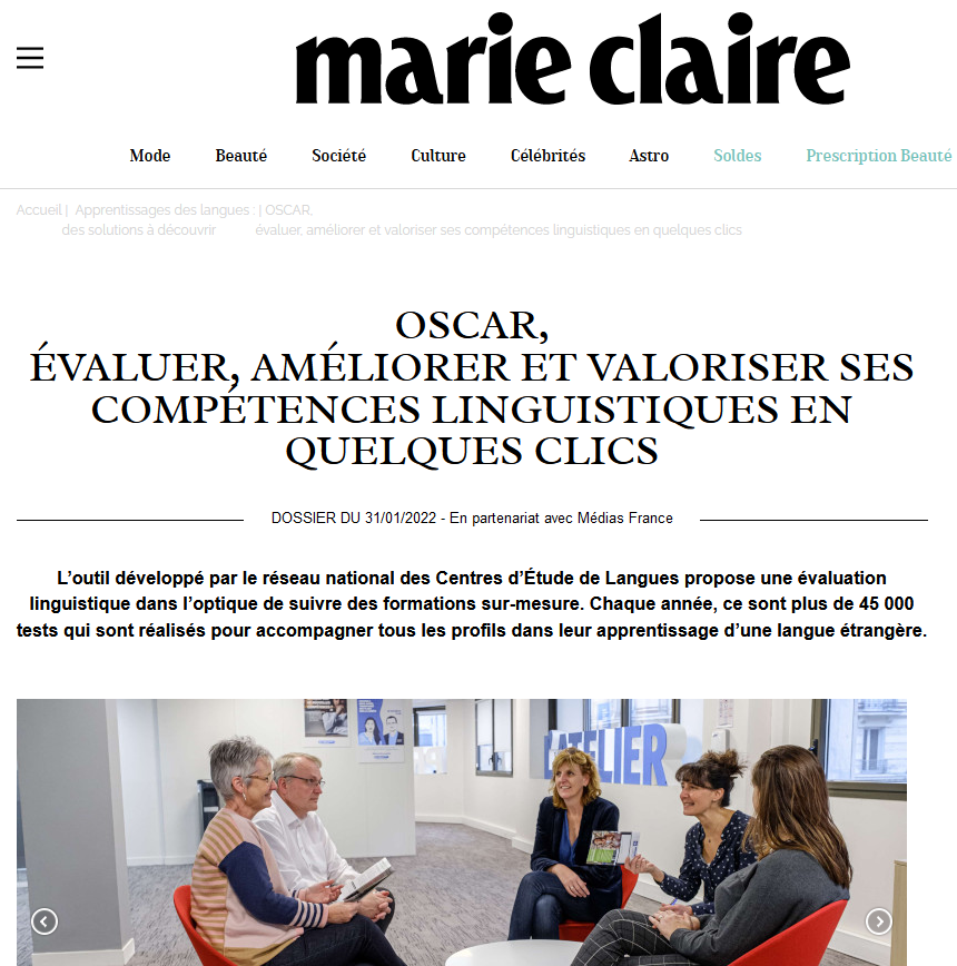 Article Marie Claire : OSCAR - formations et certifications